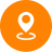 A pixel art style picture of an orange circle with a blue background.